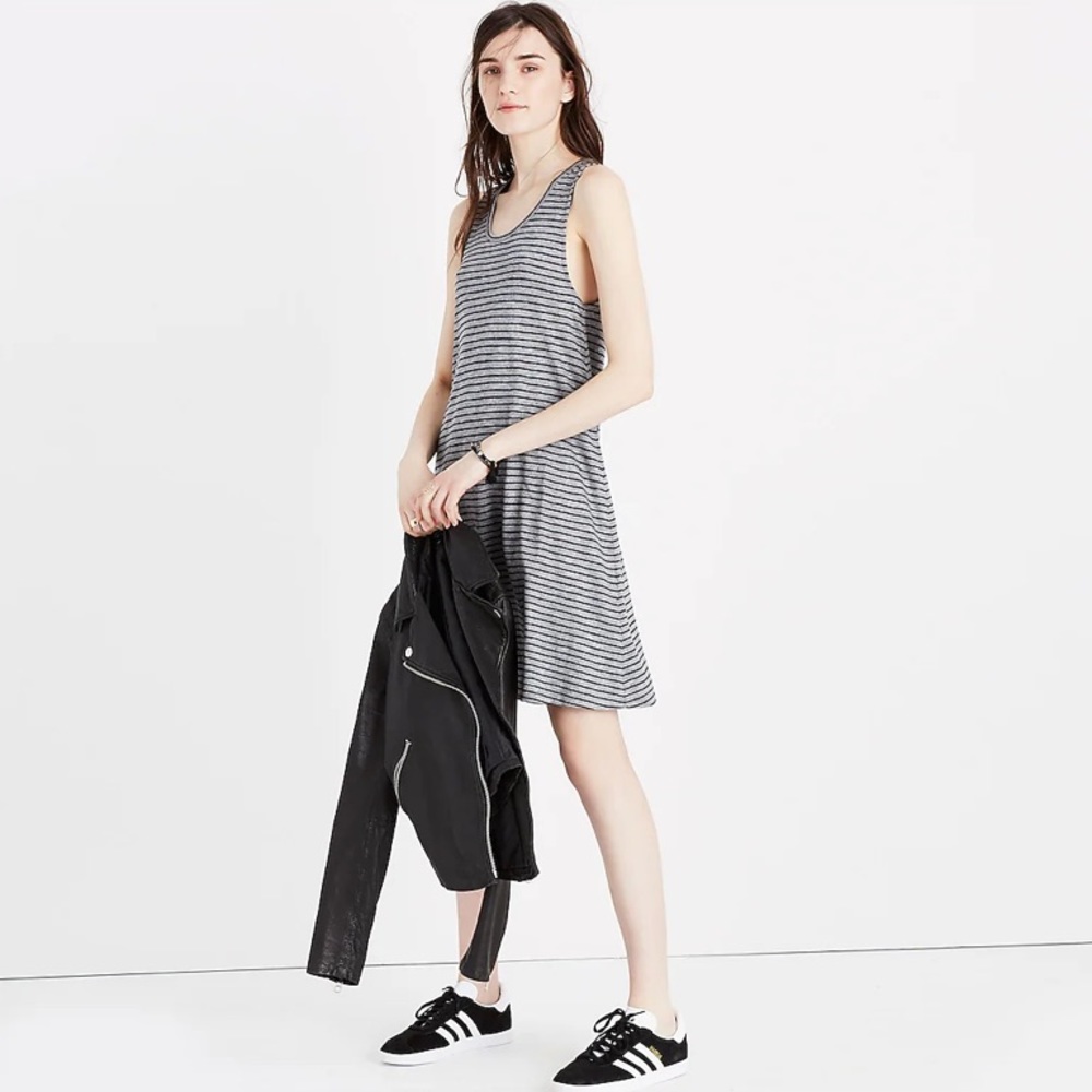 Madewell Highpoint Tank Dress in Stripe Gray/Black Sz M